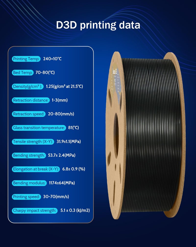 DURAMIC 3D PETG Filament 1.75mm Black, 3D Printing Filament 1kg Spool(2.2lbs), Black Filament 1.75mm Dimensional Accuracy +/- 0.05 mm Non-Tangling Non-Clogging Non-Stringing - Image 5